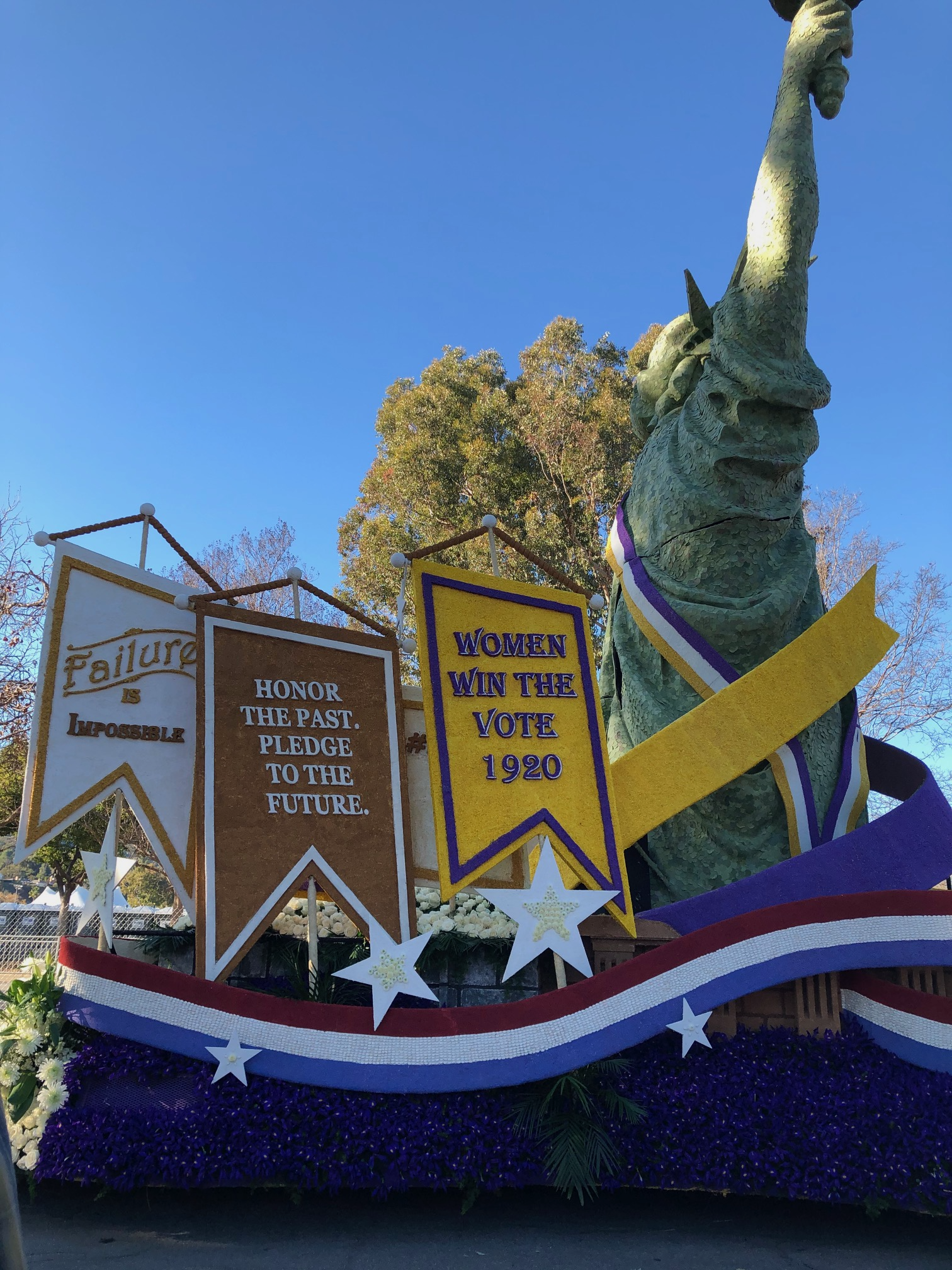 a photo of the 2020 Rose Parade float celebrating 100 years of the 19th Amendment