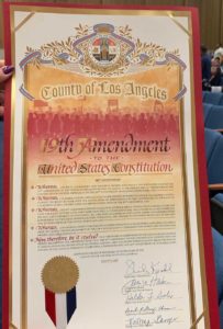 A photo of the County of Los Angeles 19th Amendment Proclamation